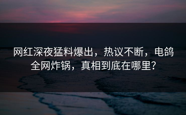 网红深夜猛料爆出，热议不断，电鸽全网炸锅，真相到底在哪里？